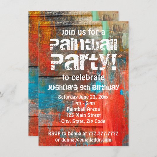 アウトドア素朴ズペイントボールパーティの招待状 招待状 (正面/裏面)