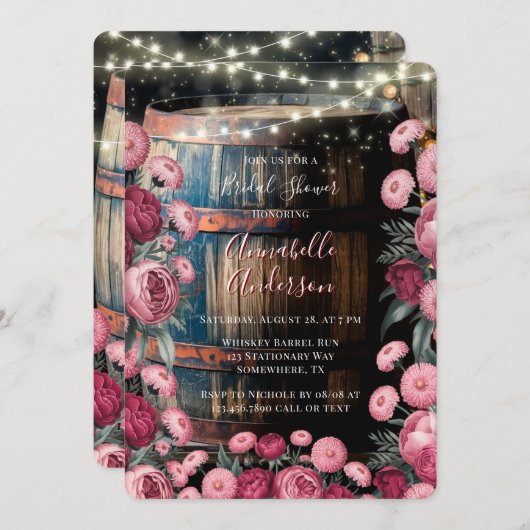 アウトドア素朴バームウイスキーバレルブライダルシャワー 招待状 (正面/裏面)