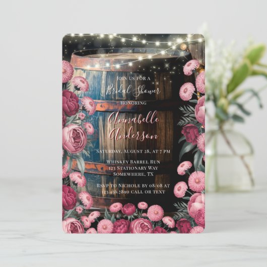 アウトドア素朴バームウイスキーバレルブライダルシャワー 招待状 (スタンド正面)