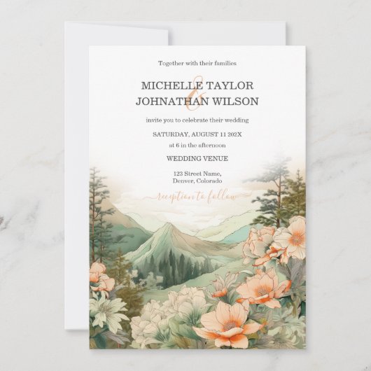 アウトドア素朴山行き先結婚式 招待状 (正面)