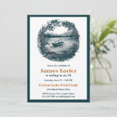 アウトドア魚釣りをテーマにした成人男子バースデーパーティー 招待状 (スタンド正面)