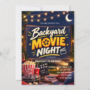 アウトドア バックヤード 映画の夜 誕生日パーティー 招待状