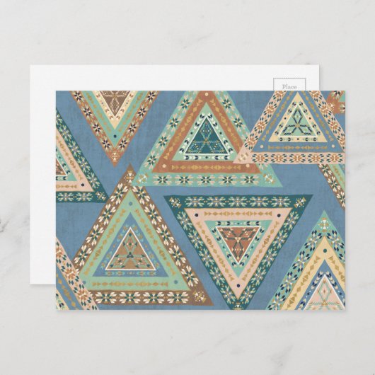 アウトドア Geo X | 青い部族のインディアンパターン ポストカード (正面/裏面)