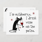 アウトドリーパティオワイン引用文と黒猫 ポストカード (正面/裏面)