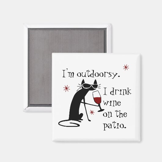 アウトドリーパティオワイン引用文と黒猫 マグネット (正面/裏面)