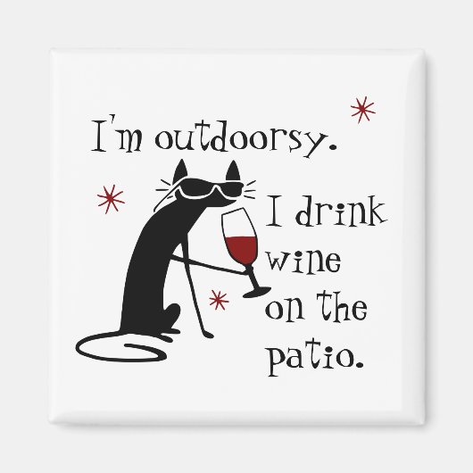 アウトドリーパティオワイン引用文と黒猫 マグネット (正面)
