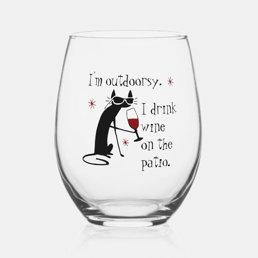 アウトドリーパティオワイン引用文with Cat ステムなしワイングラス (正面)