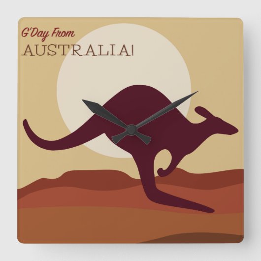 アウトバックカンガルー スクエア壁時計 (正面)