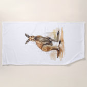 アウトバック放浪者：水の色カンガルー ビーチタオル (正面)