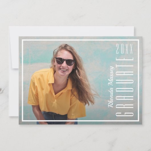 アウトライン付き白いスクリプトのフォトパーティの招待状 招待状 (正面)