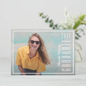 アウトライン付き白いスクリプトのフォトパーティの招待状 招待状 (スタンド正面)