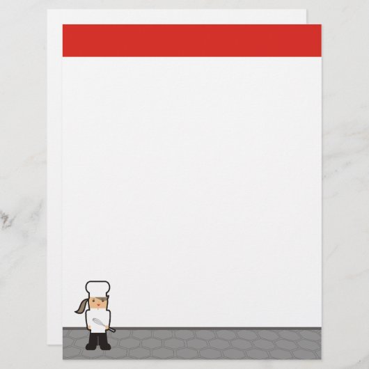 アウトライン女の子シェフウィスクメニューレシピレターヘッド (正面/裏面)