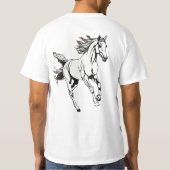 アウトライ走ン・アートの馬デザイン- Tシャツ (裏面)