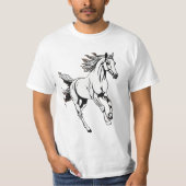 アウトライ走ン・アートの馬デザイン- Tシャツ (正面)