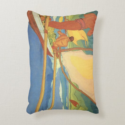 アウトリガーカヌーに乗った男たちは海岸に向かった アクセントクッション (正面(垂直))