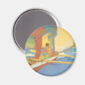 『アウトリガーカヌーの男たちが岸に向かう』 マグネット (正面/裏面)