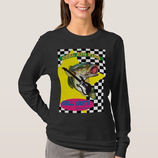 アウトリール大きな魚野球3/4スリーブ Tシャツ (正面)