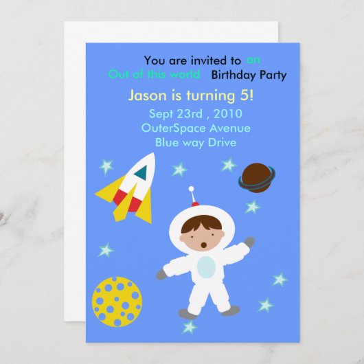 アウト宇宙誕生日パーティー招待状... 招待状 (正面/裏面)