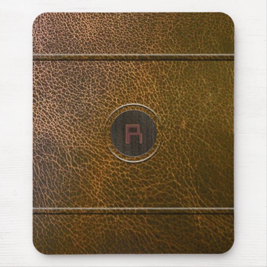 アウト擦り切れたブラウンレザールックカスタムイニシャル マウスパッド (正面)