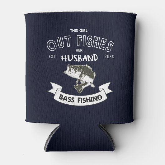 アウト魚おもしろい夫の妻ベース魚釣りマグ 缶クーラー (正面)