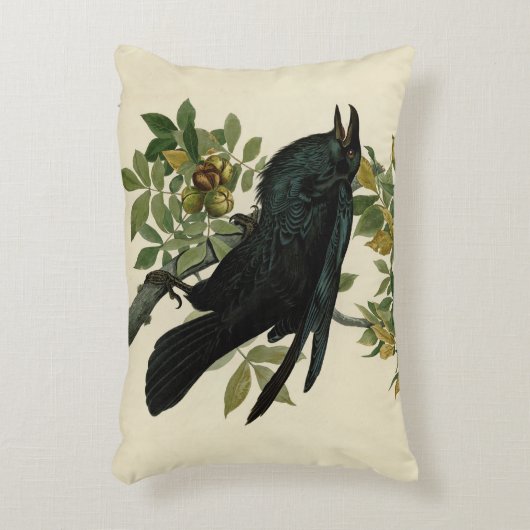 アウドゥボンレイヴン鳥クラシックのアートワーク アクセントクッション (正面(垂直))