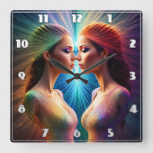 アウラを抽象芸術アートカラフルに使った2人の女性 スクエア壁時計 (正面)