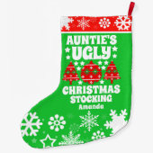 アウンティパーソナライズされたの醜いクリスマスセーター ラージクリスマスストッキング (裏面)