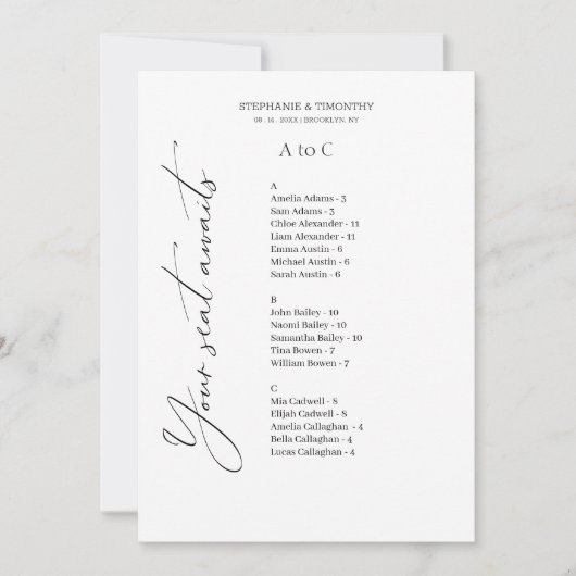 アエレガントベ結婚ルベットの座席表 (正面)