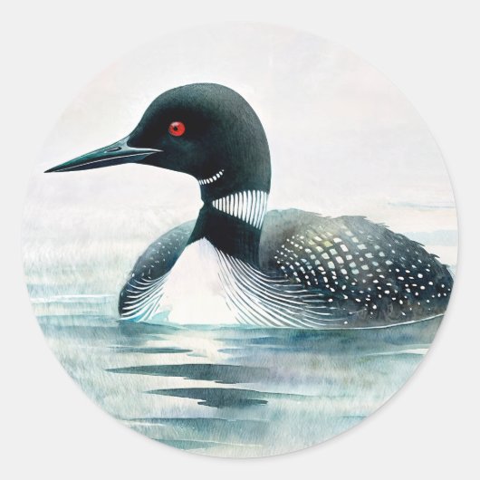 アオアオガモの水彩画 ラウンドシール (正面)