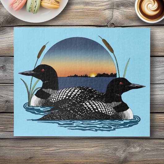 アオアオハクチョウのつがい 日没の青い湖の野生生物 ジグソーパズル