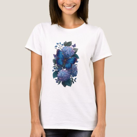アオイチョウ アジサイ 花柄 レディースTシャツ Tシャツ (正面)