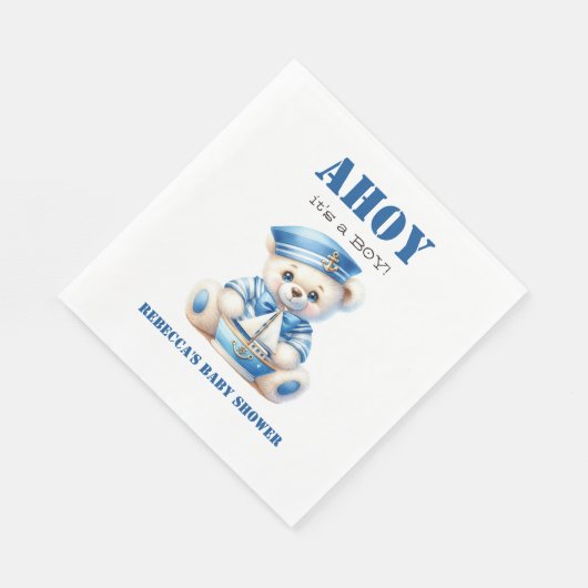 アオイ航海のブルーのセーラーベアボーイ赤ちゃんシャワー スタンダードランチョンナプキン (角)