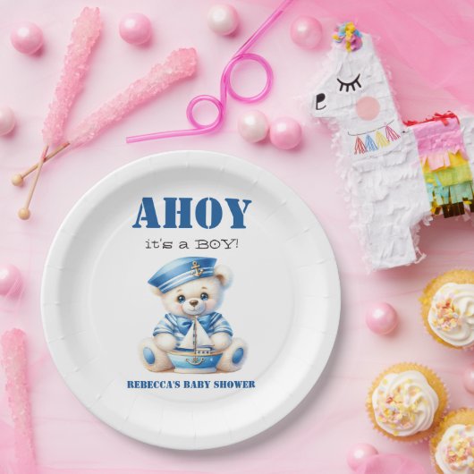 アオイ航海のブルーのセーラーベアボーイ赤ちゃんシャワー ペーパープレート (パーティー)