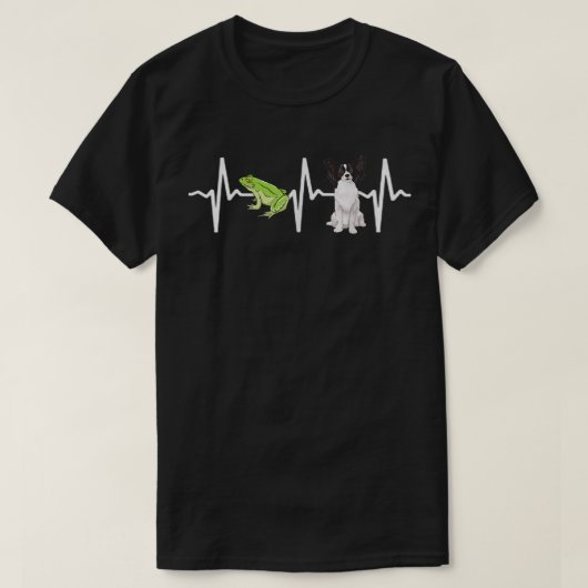 アオガエルパピヨンのハートビート犬好き Tシャツ (デザイン正面)