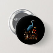 アオサギの花柄の野生の花 鳥の観察 缶バッジ (正面&裏面)