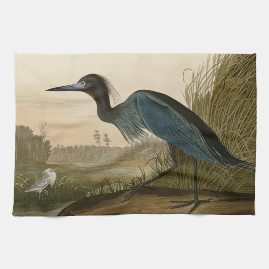 アオサギ Audubon 版画 海岸の芸術 キッチンタオル (横)