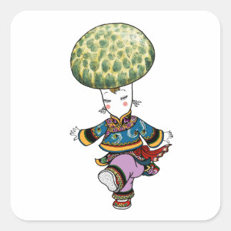 アオシロシロタケおばあちゃん - キノコステッカー スクエアシール