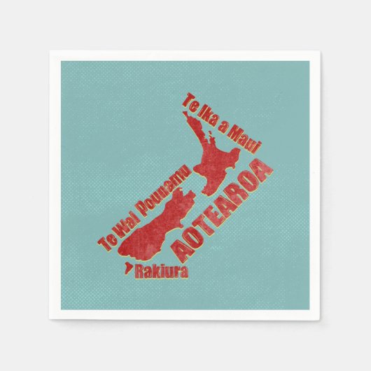 アオテアロアニュージーランドの地図 スタンダードカクテルナプキン (正面)