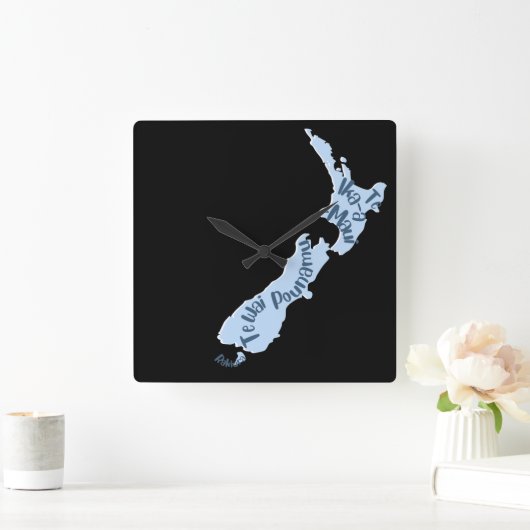 アオテアロアNZの地図,マオリ語の島々 スクエア壁時計 (ホーム)