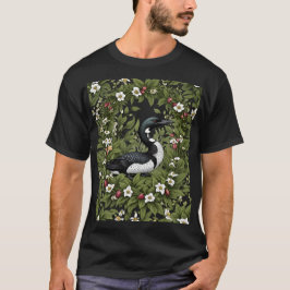 アオハシカイツブリの鳥と白い蘭の花 Tシャツ