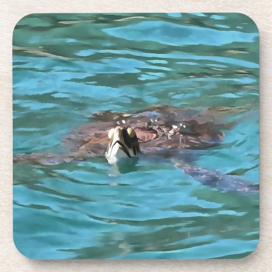 アカウウミガメ野生生物芸術 コースター (正面)