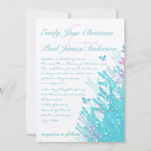 アカウブルー&ホットピンクワイルドフラワーミツバチ 招待状 (正面)