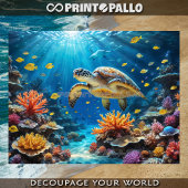 アカウミガメがサンゴ礁やサンゴ礁でダイビングをする 薄葉紙