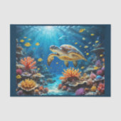 アカウミガメがサンゴ礁やサンゴ礁でダイビングをする 薄葉紙 (正面)