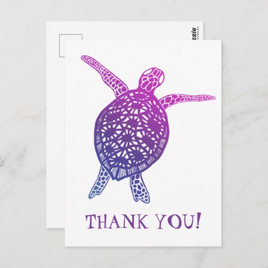 アカウミガメとトカゲの感謝! 紫 ポストカード (正面/裏面)