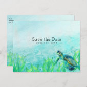 アカウミガメのビーチアート ウェディング セーブ・ザ・デート 案内ポストカード (正面/裏面)