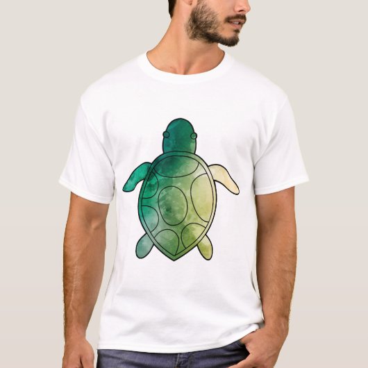 アカウミガメの緑の水彩画 Tシャツ (正面)