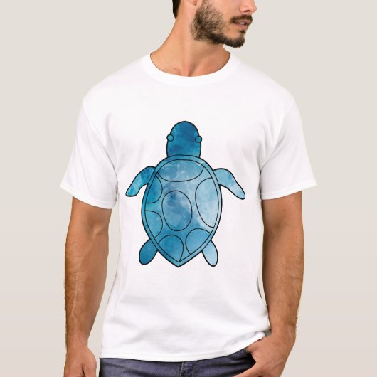 アカウミガメの青い水彩画 Tシャツ (正面)