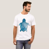 アカウミガメの青い水彩画 Tシャツ (正面フル)