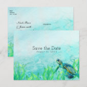 アカウミガメ ビーチ オーシャン アート ウェディング セーブ・ザ・デート 案内ポストカード (正面/裏面)